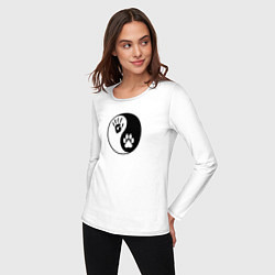 Лонгслив хлопковый женский Инь ян символ квадробика, цвет: белый — фото 2