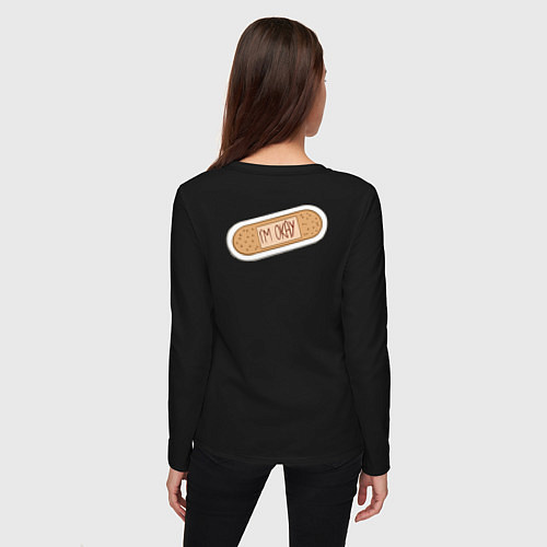 Женский лонгслив Я в порядке пластырь с надписью / Черный – фото 4