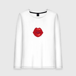 Лонгслив хлопковый женский Губки в поцелуе, цвет: белый