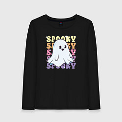 Лонгслив хлопковый женский Cute little spooky ghost, цвет: черный