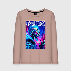 Лонгслив хлопковый женский Neon punk skeleton - ai art fantasy, цвет: пыльно-розовый