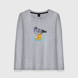Лонгслив хлопковый женский Голубь в классных резиновых сапожках, цвет: меланж