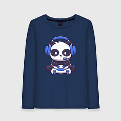 Лонгслив хлопковый женский Панда с джойстиком, цвет: тёмно-синий