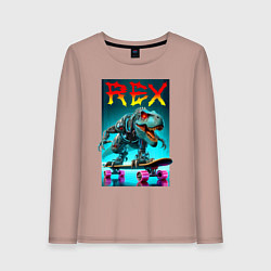 Лонгслив хлопковый женский Tyrannosaur rex on a skateboard - ai art fantasy, цвет: пыльно-розовый