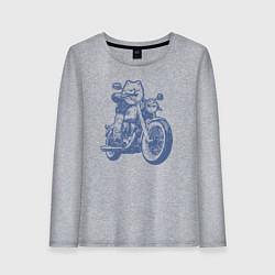Лонгслив хлопковый женский Шпиц байкер на мотоцикле на чоппере померанец, цвет: меланж