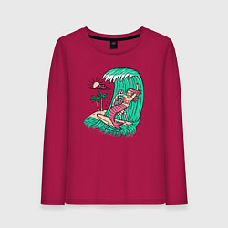 Лонгслив хлопковый женский Серфер и русалка, цвет: маджента