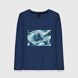 Лонгслив хлопковый женский Океан абстракция волны, цвет: тёмно-синий