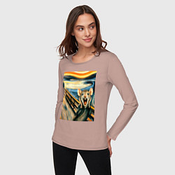 Лонгслив хлопковый женский Мышка кричит на картине Эдварда Мунка - мем искусс, цвет: пыльно-розовый — фото 2