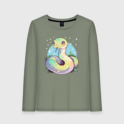 Лонгслив хлопковый женский Милая зелёная змейка, цвет: авокадо