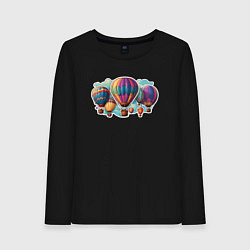 Лонгслив хлопковый женский Большие воздушные шары, цвет: черный