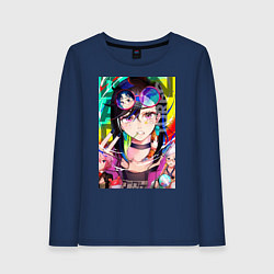 Лонгслив хлопковый женский Дандадан: Момо Аясэ, цвет: тёмно-синий