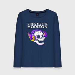 Лонгслив хлопковый женский Bring Me the Horizon - неоновый череп, цвет: тёмно-синий