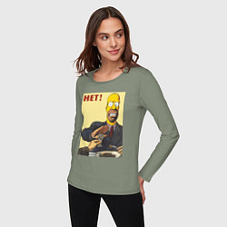 Лонгслив хлопковый женский Пародия на плакаты СССР Гомер Симпсон, цвет: авокадо — фото 2