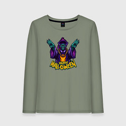 Лонгслив хлопковый женский Magic halloween, цвет: авокадо