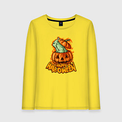 Лонгслив хлопковый женский Отличного Хэллоуина, цвет: желтый