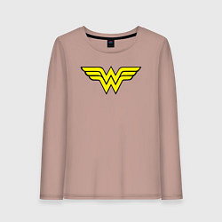 Лонгслив хлопковый женский Wonder woman logo, цвет: пыльно-розовый