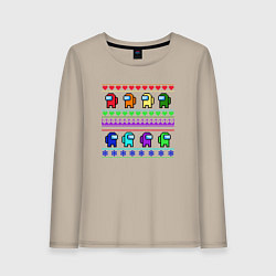 Лонгслив хлопковый женский Among Us - ornament ugly new year, цвет: миндальный