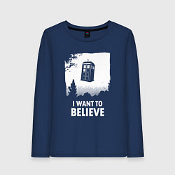 Лонгслив хлопковый женский Tardis believe, цвет: тёмно-синий