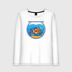Лонгслив хлопковый женский Рыбка в аквариуме, цвет: белый