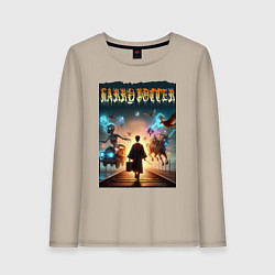 Лонгслив хлопковый женский Гарри Поттер с волшебной палочкой, цвет: миндальный