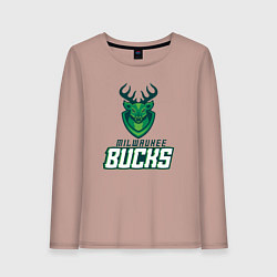 Лонгслив хлопковый женский Milwaukee Bucks NBA, цвет: пыльно-розовый