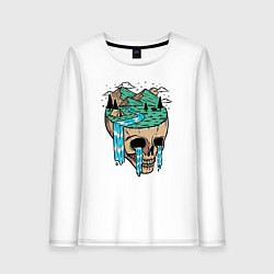 Лонгслив хлопковый женский Nature skull, цвет: белый