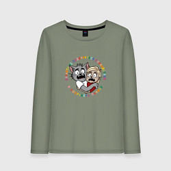 Лонгслив хлопковый женский Давайте сохранять панику, цвет: авокадо