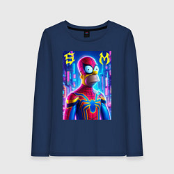 Лонгслив хлопковый женский Homer Simpson and Spider man - collaboration, цвет: тёмно-синий