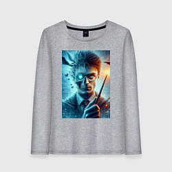 Лонгслив хлопковый женский Harry Potter - wizard with magic stick, цвет: меланж