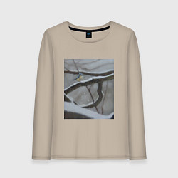 Лонгслив хлопковый женский Синица на ветке, цвет: миндальный