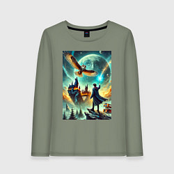 Лонгслив хлопковый женский Harry Potter and owl - Hogwarts, цвет: авокадо