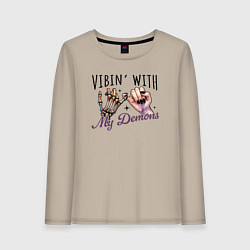Лонгслив хлопковый женский Vibing with demons, цвет: миндальный