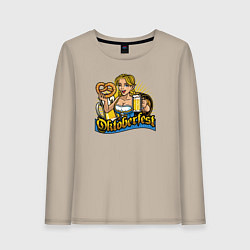 Лонгслив хлопковый женский Oktoberfest girl, цвет: миндальный