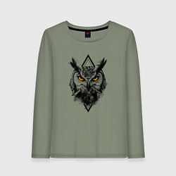 Лонгслив хлопковый женский Ушастая сова, цвет: авокадо