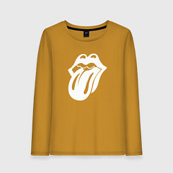 Лонгслив хлопковый женский Rolling Stones - white logo, цвет: горчичный