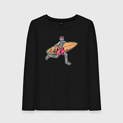 Лонгслив хлопковый женский Скелетик с серфом, цвет: черный