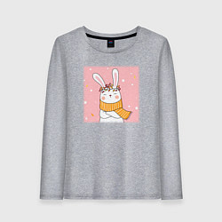 Лонгслив хлопковый женский Милый заяц с шарфом, цвет: меланж