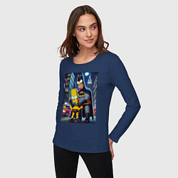 Лонгслив хлопковый женский Batsimpson with son Bart - ai art fantasy, цвет: тёмно-синий — фото 2