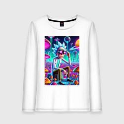 Лонгслив хлопковый женский Рик в неоновых очках среди грибов, цвет: белый