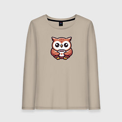 Лонгслив хлопковый женский Совушка с кофе, цвет: миндальный