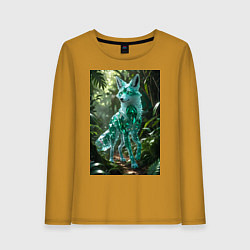 Лонгслив хлопковый женский Кристальный волк в джунглях, цвет: горчичный
