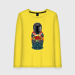 Лонгслив хлопковый женский Матрёшка мотоциклист, цвет: желтый