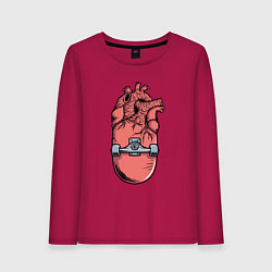Лонгслив хлопковый женский Скейт в сердце, цвет: маджента