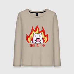 Лонгслив хлопковый женский Cat - this is fine, цвет: миндальный