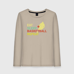 Лонгслив хлопковый женский Еда сон баскетбол, цвет: миндальный