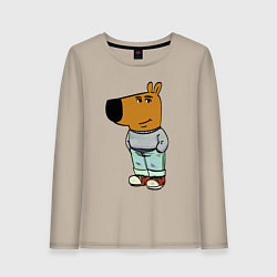 Лонгслив хлопковый женский Capybara - chill guy meme, цвет: миндальный