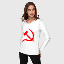 Лонгслив хлопковый женский Sickle and hammer red paint, цвет: белый — фото 2