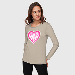 Лонгслив хлопковый женский Oh my god love, цвет: миндальный — фото 2