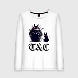 Лонгслив хлопковый женский Totoro and black cat - anime, цвет: белый