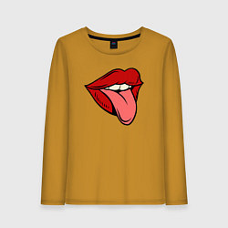 Лонгслив хлопковый женский Girl lips, цвет: горчичный